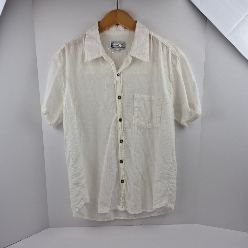 Lotus and Luna White 100% Cotton Gauze Button Down Shirt XL Handmade Thailand